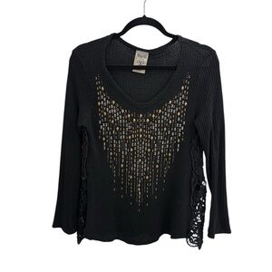 Vocal Women's Top Black Emebellished Long Sleeve Size Medium
